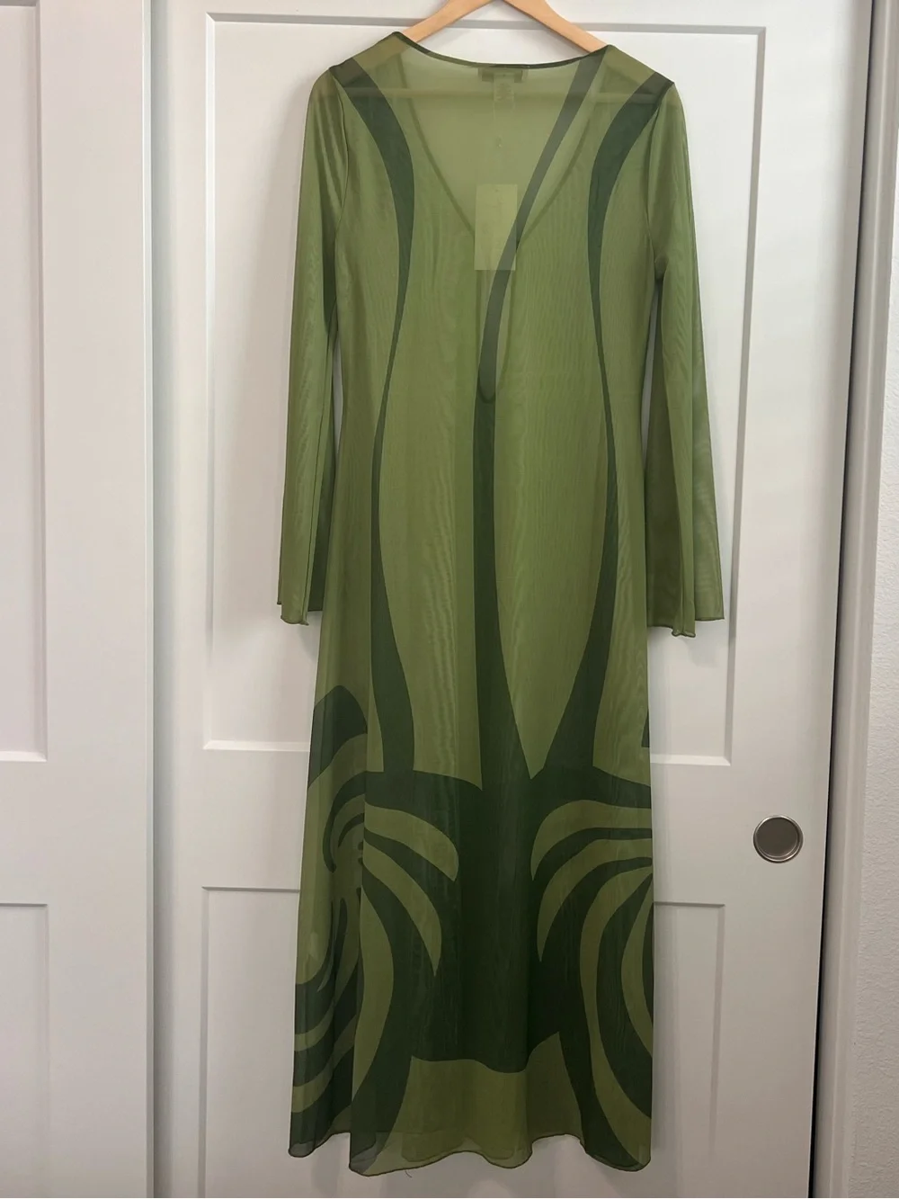 Caroline Constas Olive Green Sheer Mesh Cover-Up Dress M